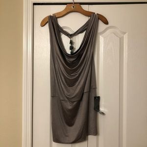 Bebe silver slip dress with racer back stones